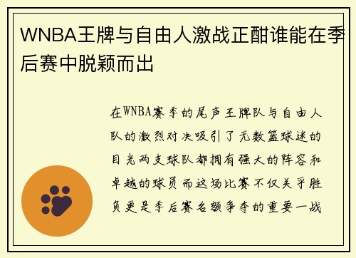 WNBA王牌与自由人激战正酣谁能在季后赛中脱颖而出
